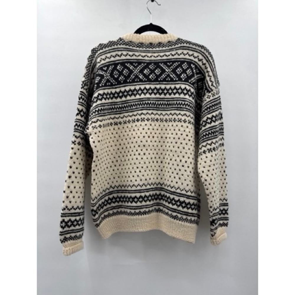 Vintage Unisex Cream Black Nordic Fair Isle Cardigan Sweater LARGE Cottage Folk - Picture 9 of 9